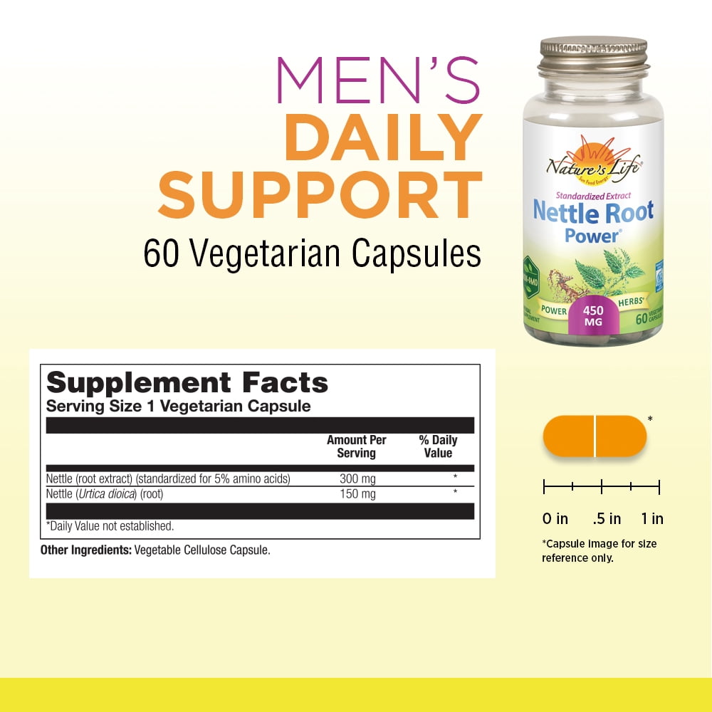 Nature's Life Nettle Root Power 450mg Herbal Supplement | Prostate & Urinary Tract Health Formula for Men | Non-GMO & Lab Verified | 60 Veg Caps