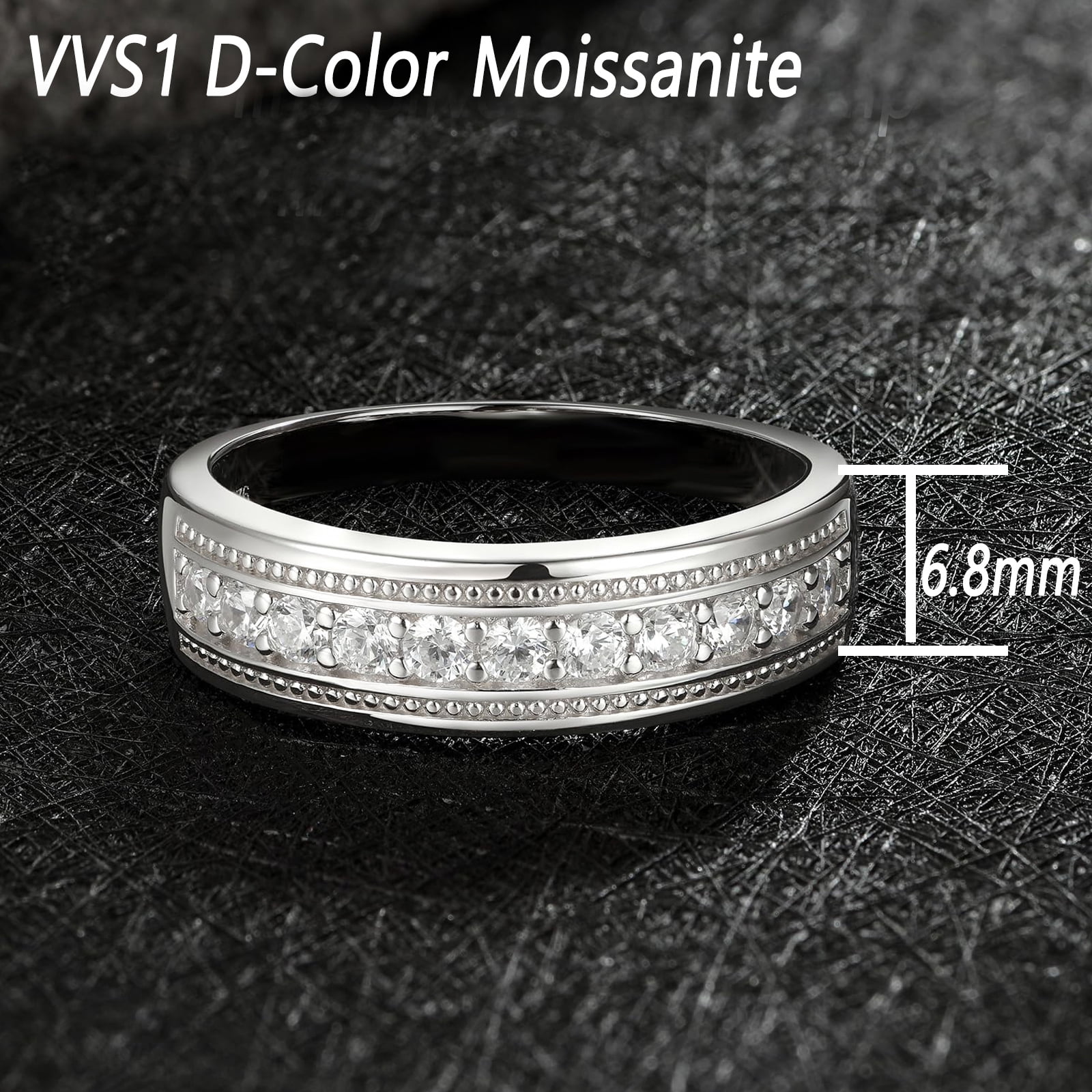 Newshe Jewellery Mens Wedding Band Moissanite Men Rings 1.25cttw D Color VVS1 Round Cut Engagement Size 9