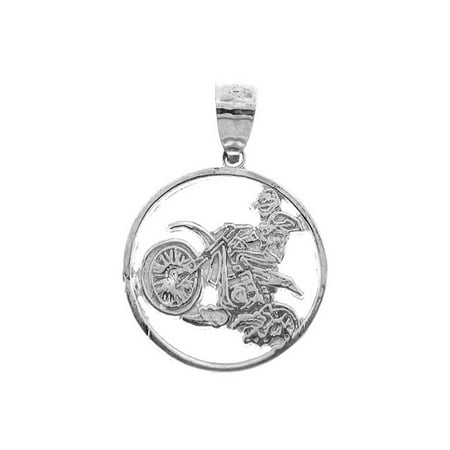 14K White Gold Dirt Bike Pendant - 20 mm