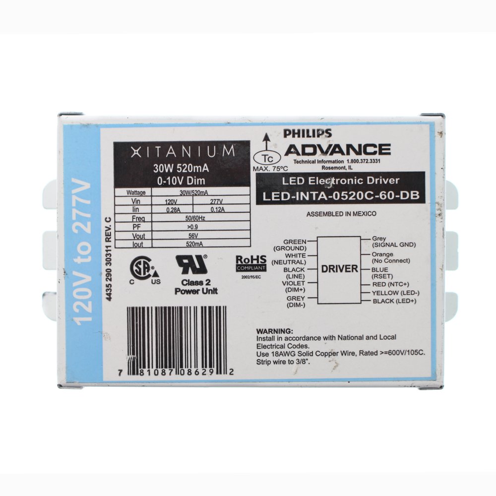 Advance Ballasts LEDINTA0520C60DB Xtanium LED Driver, 30W 520mA