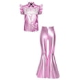 thumbnail image 3 of iiniim Girls Western Cowgirl Outfit Ruffled Sleeves Press Buttons Tassel Metallic Tops with Split Bell-bottom Pants for Theme Party Pink 16, 3 of 7