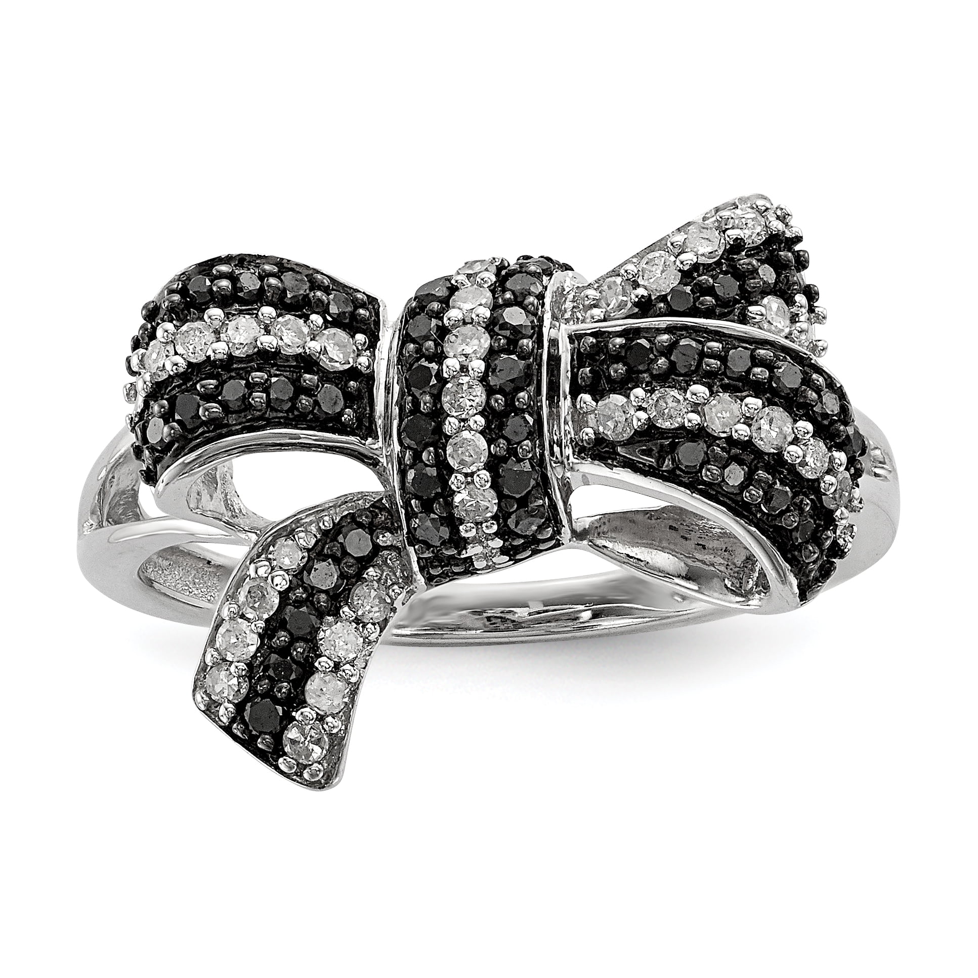 Sterling Silver Black and White Diamond Bow Ring Size 7 Walmart
