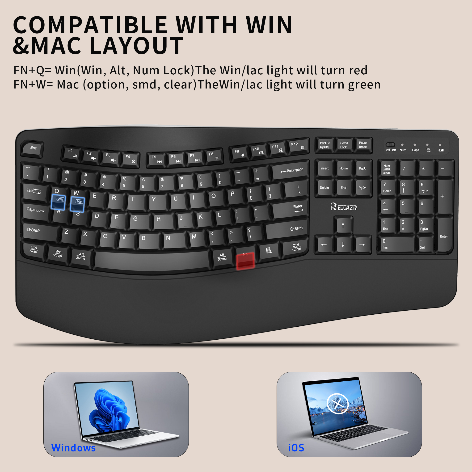 Reccazr Wave Ergonomic Wireless Keyboard & Mouse Combo photo 5