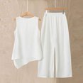 thumbnail image 5 of 2 Piece Women's Casual Linen Blend 2 Piece Outfit - Sleeveless Crew Neck Top with Decorative Side Buttons & High Waist Wide Leg Pants with Pockets, Solid Color White 2XL, 5 of 6