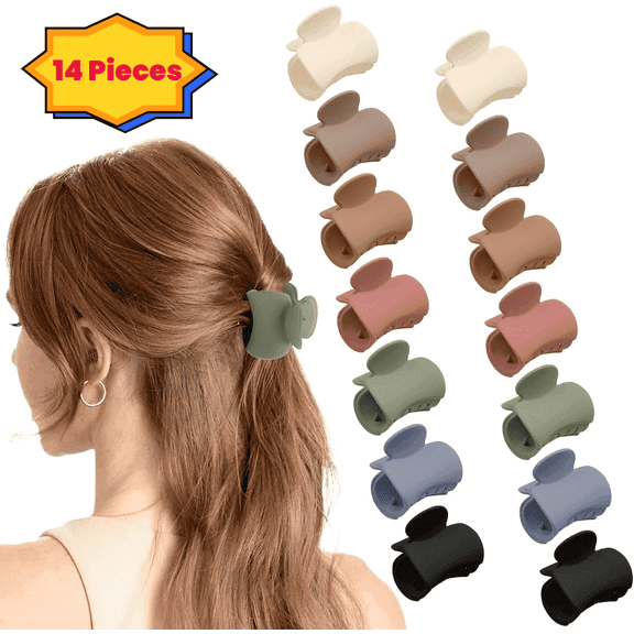 SPOKKI 14 Pieces Small Hair Clips for Women, Non-Slip Hair Clips, Mini Matte Hair Clips, Hair Accessories for Women and Girls, Small Hair Clips, 7 Colors