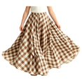 thumbnail image 2 of Classic Gingham Check Tiered Girls Maxi Skirt, Wide Flowy Swing Elastic Waist Long Skirt for Kids Weekend Casual Shopping Trips Khaki 140, 2 of 7