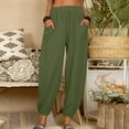 thumbnail image 2 of Tuphregyow Women's Casual Wide Leg Pants with Pockets, Elastic Waist Loose Fit Long Trousers for Trendy and Comfortable Outdoor Wear Army Green L, 2 of 9