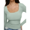 thumbnail image 2 of Women'S Solid Color Long Sleeve U-Neck Ribbed Knitted Casual Top Slim Fit Basic Shirt Light Green M, 2 of 6