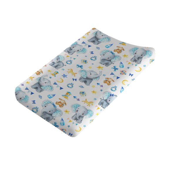 Baby Blue Elephants Changing Pad Cover for Boy Watercolor Elephant Toys Diaper Change Table Sheets Elephant Boho Rainbow Soft Stretchy Fitted Baby Changing Table Mat 32"x16"