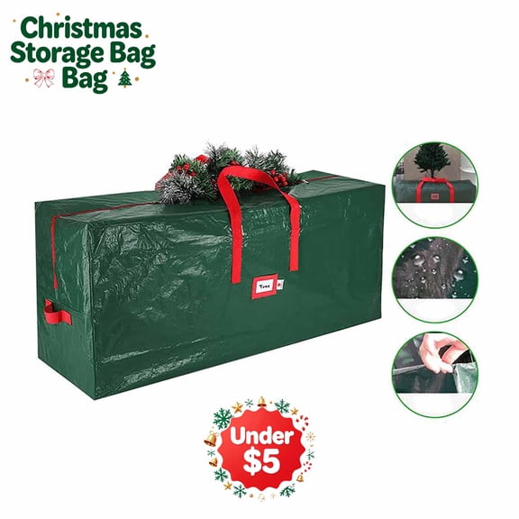 4 Ft Artificial Christmas Tree Storage Bag, Plastic Waterproof Dust‑Proof Storage Container with Dual‑Way Zipper, Reinforced Handles and Card Slot, Organizer for Xmas Trees Garlands Decorations