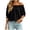 *Black, variant on Women's Off The Shoulder Ruffle 3/4 Puff Sleeve Blouse,Casual Loose Summer Solid Top Black,Women's Plus S