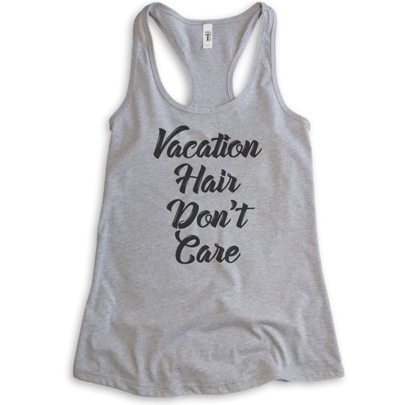Vacation Hair Don't Care Tank Top, Ladies Racerback Tank Top, Vacation Tank, Travel Tank, Vacay Tank, Heather Gray, Small