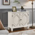 thumbnail image 2 of 33.6" Retro Wooden Sideboard Buffet Cabinet with Storage, Geometric Accent Display Cabinets with Adjustable Shelf, Media Console Credenza for Living Room/Entryway/Dining Room/Kitchen, White, 2 of 9
