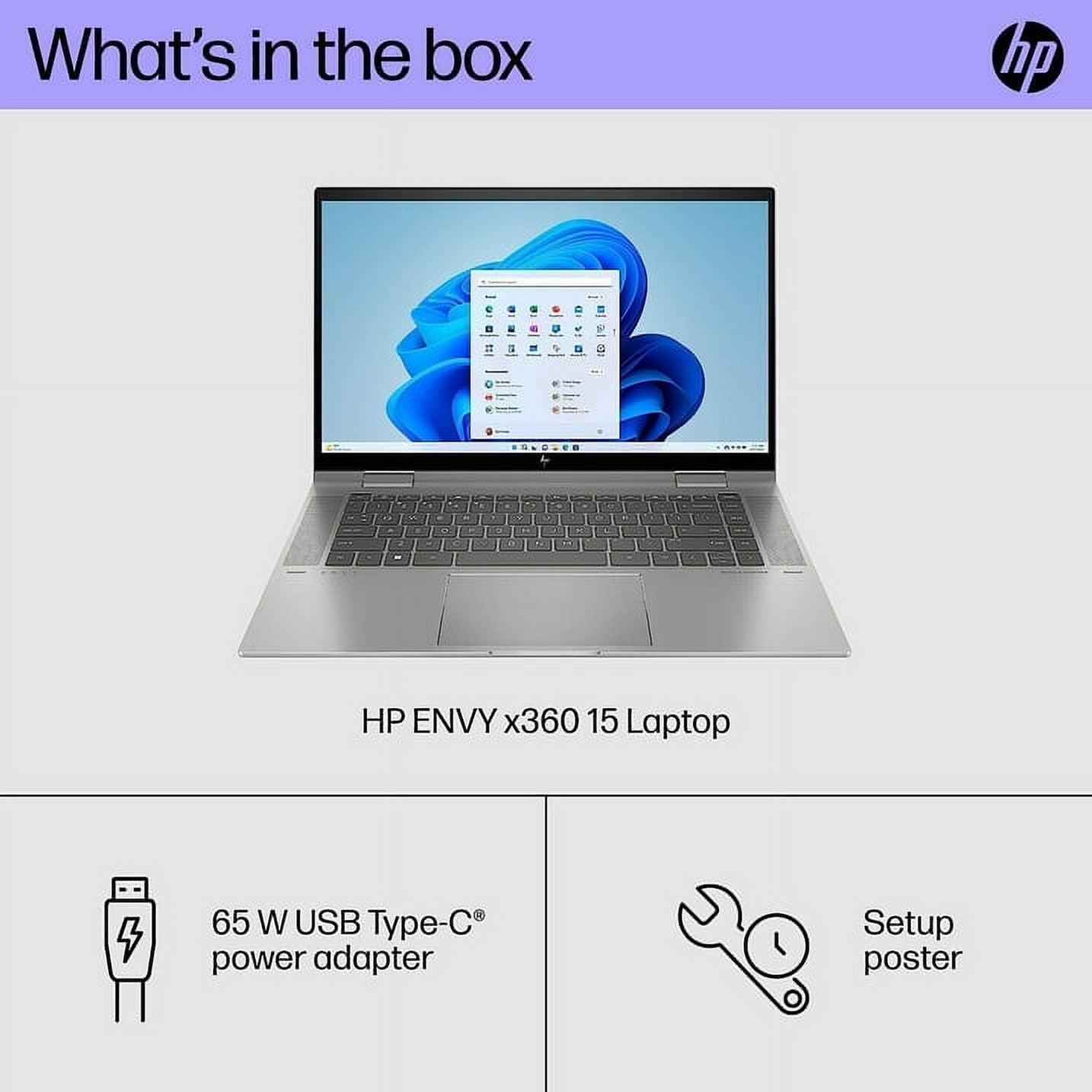 HP Envy x360 15 inch Laptop, FHD Display, Intel Core i7-1355U, 16 GB RAM, 1 TB SSD, Intel Iris Xe Graphics, Windows 11 Home, 15-ew1199nr (2023),Silver