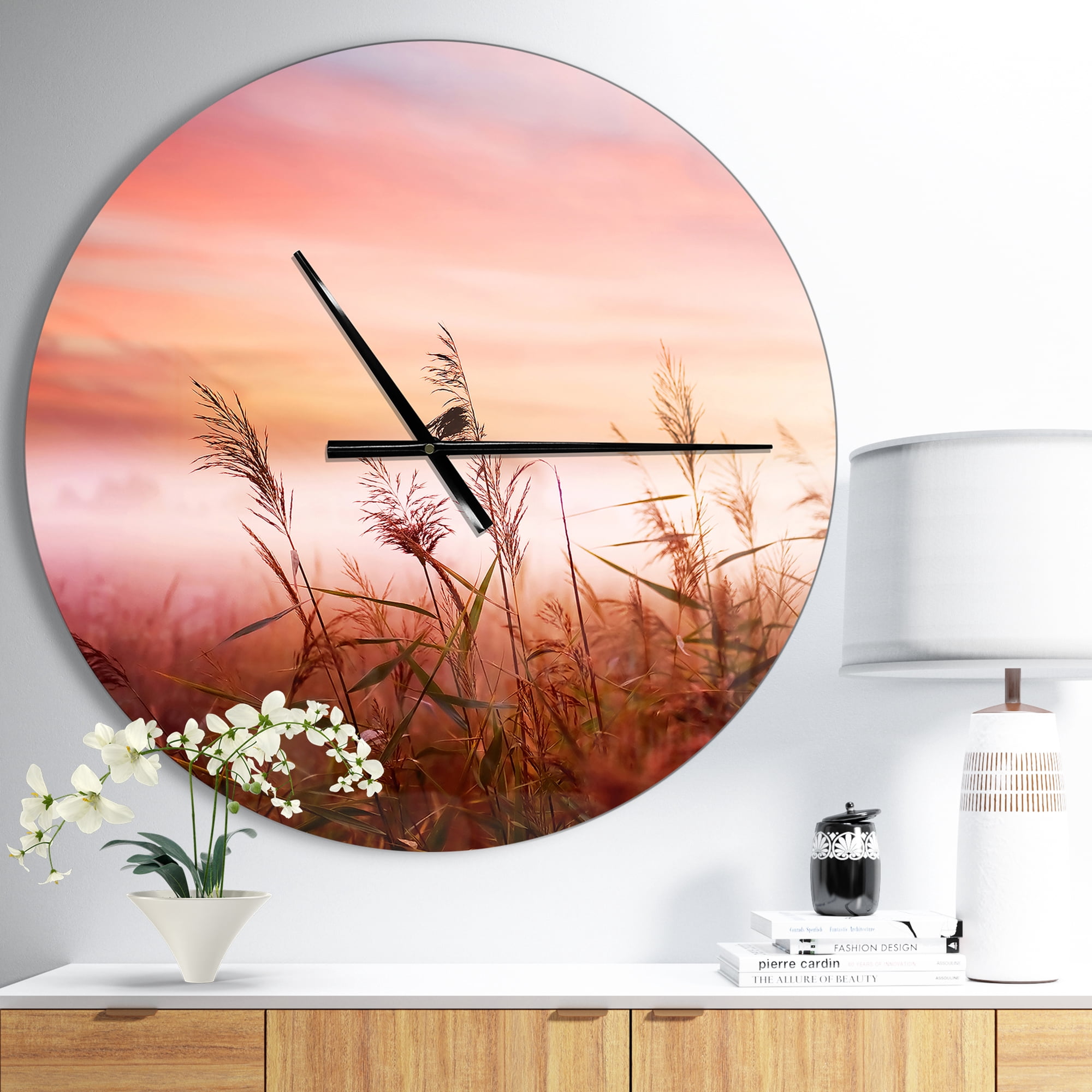 Designart 'Foggy Land with Early Morning Mist ' Farmhouse wall clock