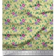 thumbnail image 1 of Soimoi Modal Satin Fabric Leaves & Periwinkle Floral Decor Fabric Printed Yard 42 Inch Wide, 1 of 1