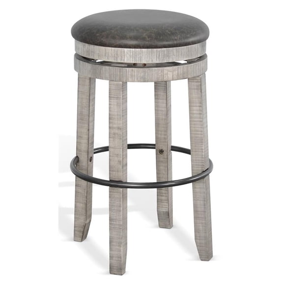 Pemberly Row Grey 30"H Swivel Wood Stool with Cushion Seat (Set of 2)