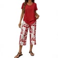 thumbnail image 2 of Women’s Capri Sets 2 Piece Outfits, Casual Summer Wide Leg Crop Pants and Top Matching Set,Red,S, 2 of 5