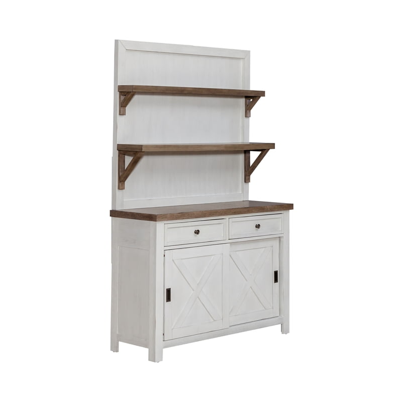 Liberty Furniture Amberly Wood Hutch & Buffet in Off White Finish