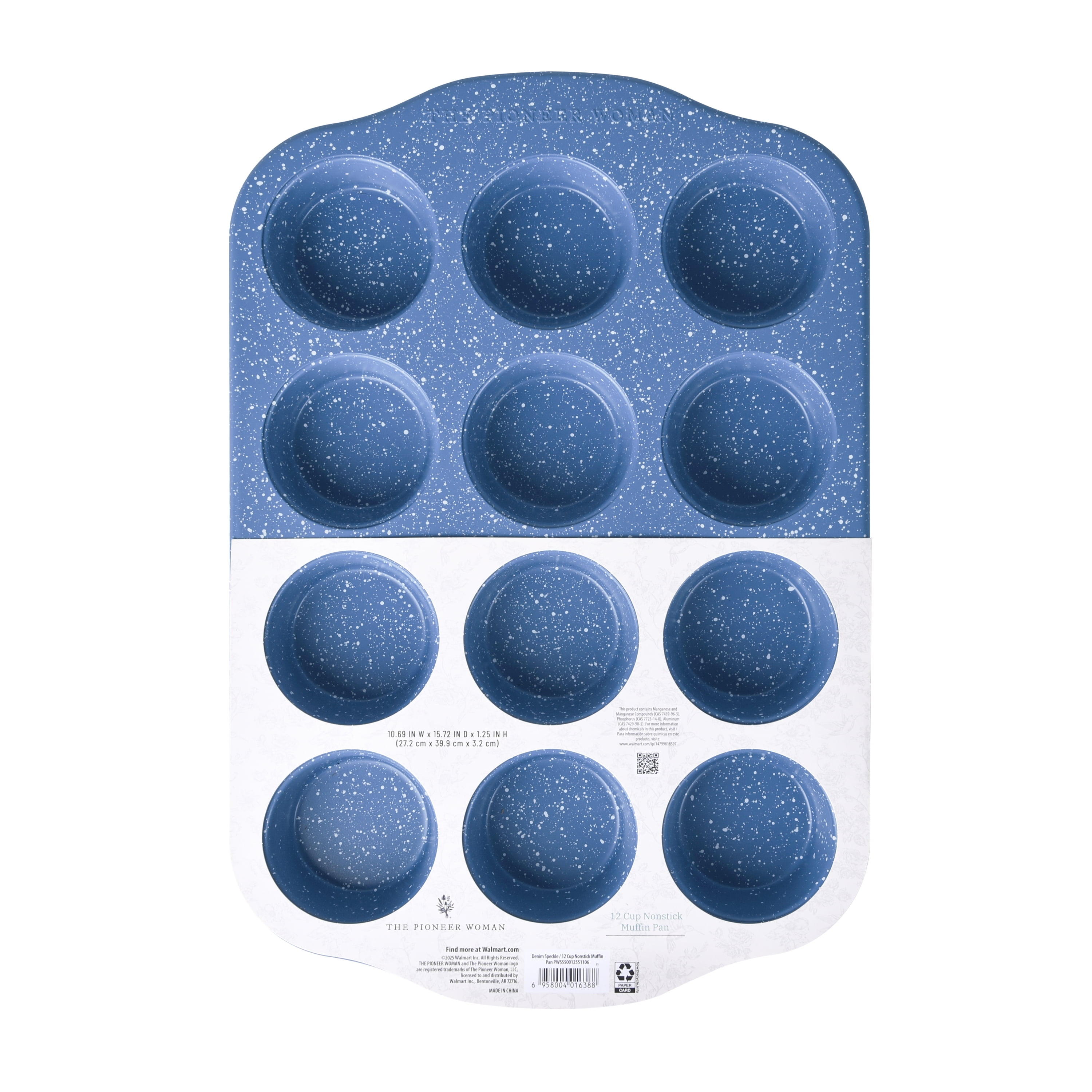 The Pioneer Woman Blue Speckle 12-cavity Nonstick Muffin Pan, Aluminized Steel, 11 in x 16 in