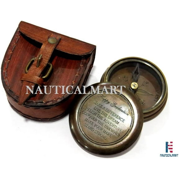 NauticalMart Brass Compass Happy Graduation Brass Antique Nautical Gift Case