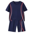 thumbnail image 1 of BOBOGOJP Quick Dry Athletic Short-Sleeve T- Shirt Active Mesh Shorts Set (7-8 Years, Navy), 1 of 6