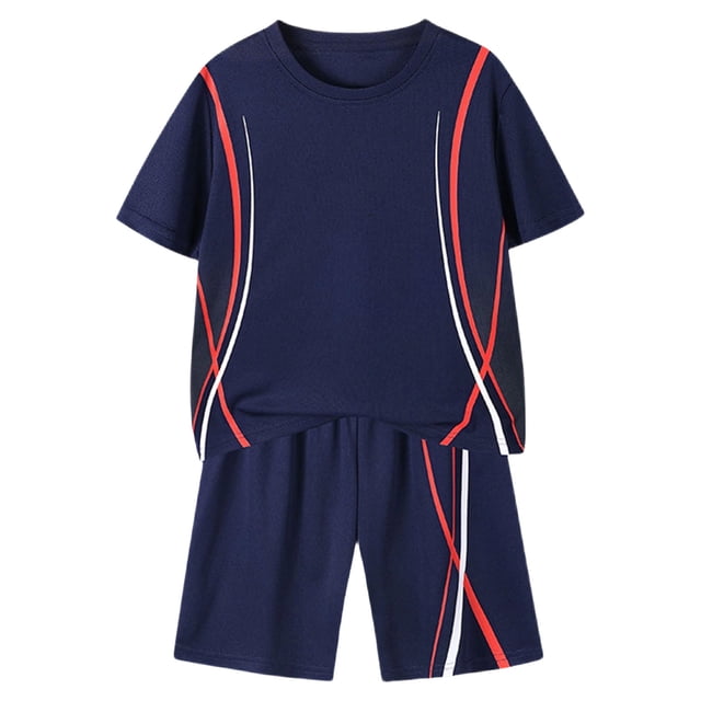 BOBOGOJP Quick Dry Athletic Short-Sleeve T- Shirt Active Mesh Shorts Set (7-8 Years, Navy)