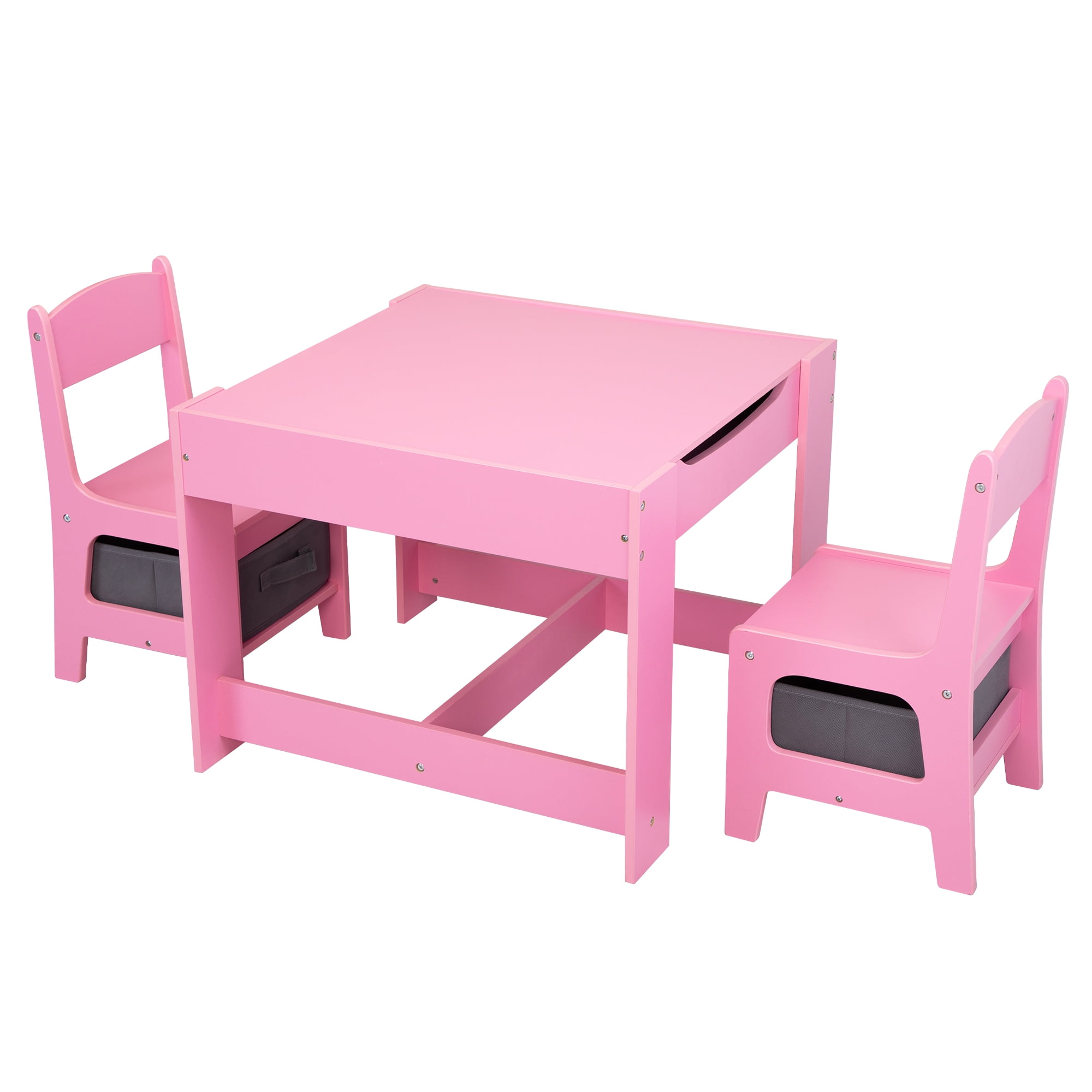 Veryke Kids Activity Table and Chair Set with Storage Drawer, Wood Study Play Desk for Toddler, Pink