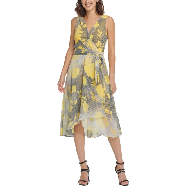 DKNY Vestido cruzado de imitación para mujer, amarillo, 10