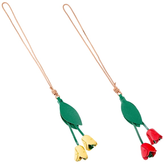 2Pcs 2 Colors Floral Leather Bag Charm PU Leather Red Yellow Tulip Flower Charm Key Holder Pendant Hanging Ornament