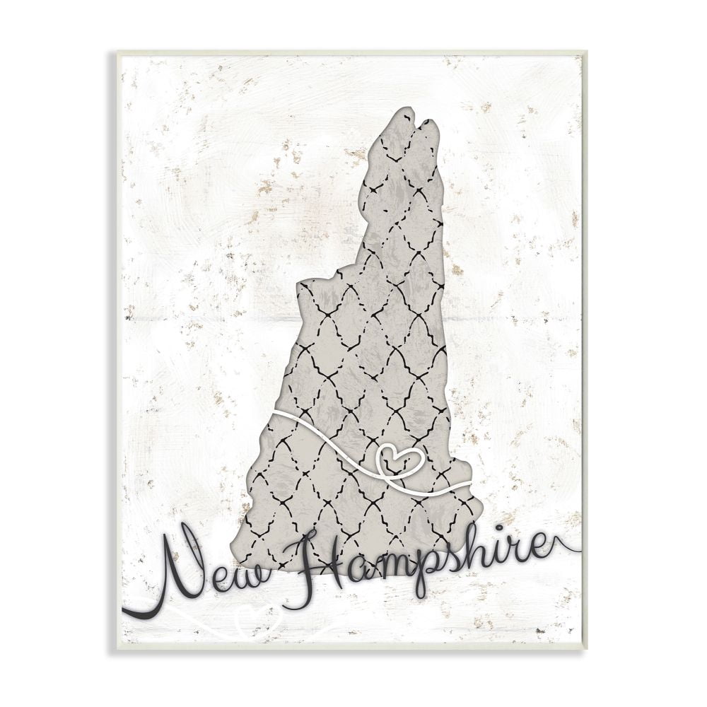 Stupell Industries New Hampshire Patterned Grey US State Design Wall Plaque by Ziwei Li