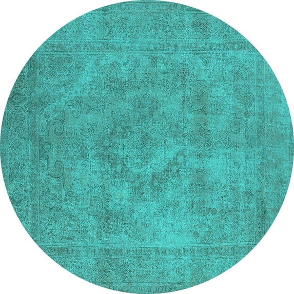 Ahgly Company Indoor Round Oriental Turquoise Blue Industrial Area Rugs, 4' Round