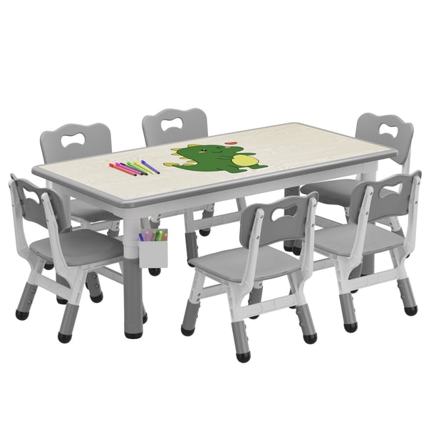 Garvee Juego de Mesa y Sillas para Actividades Infantiles de 7 Piezas, Altura Ajustable, Gris
