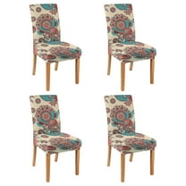Chic Paisley Bohemian Dining Chair Covers 4 Pack with Vintage Floral Ethnic Retro Colorful Pattern Washable Polyester Stretch Slipcovers Removable Protector for Classic Home