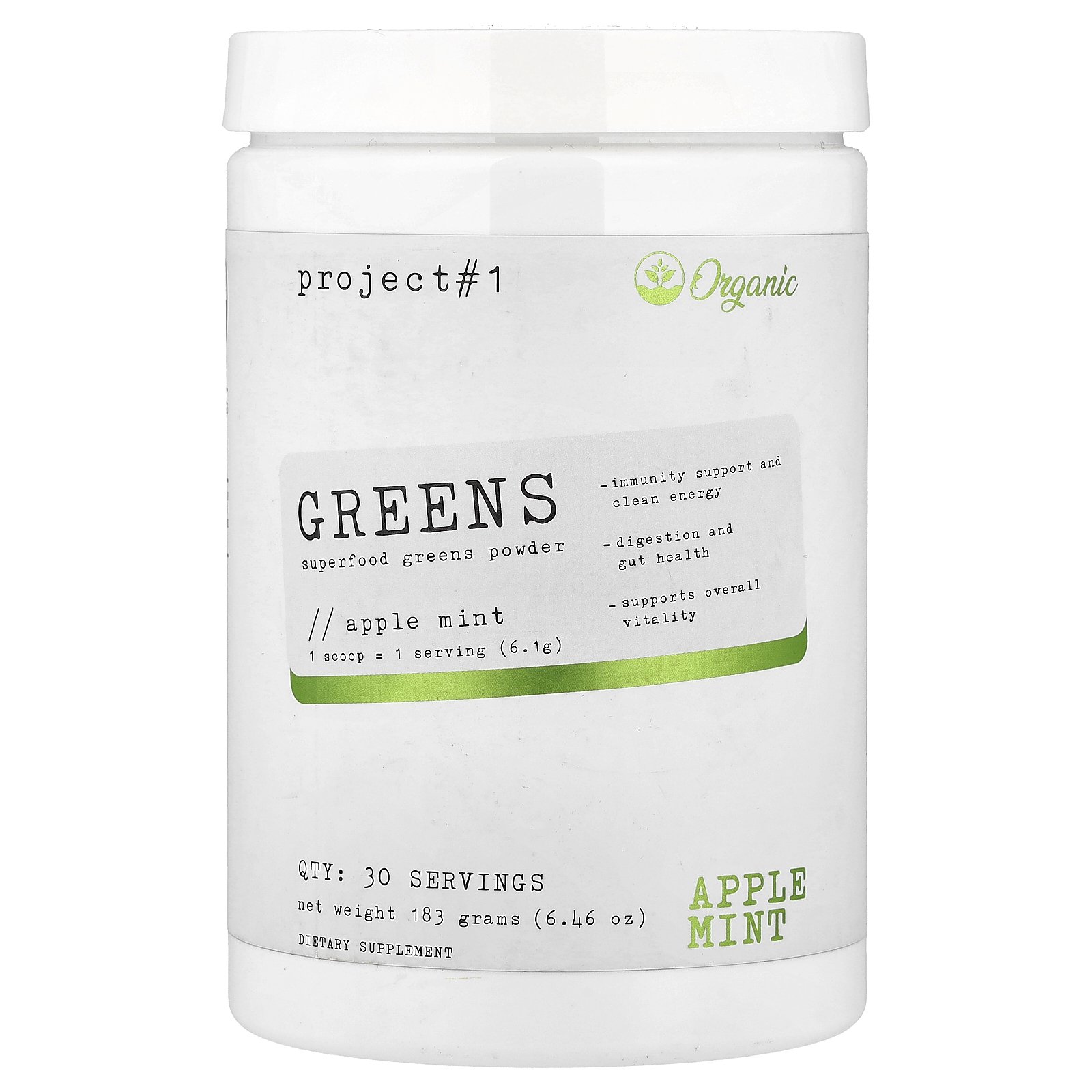 Project 1 Nutrition Greens, Superfoods Green Powder, Apple Mint, 6.46 oz (183 g)