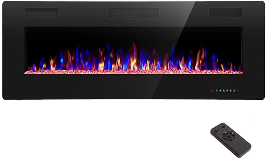 Home Log&Crystal Recessed Electric Fireplace Low Noise 1500W Wall-Mounted Heater 