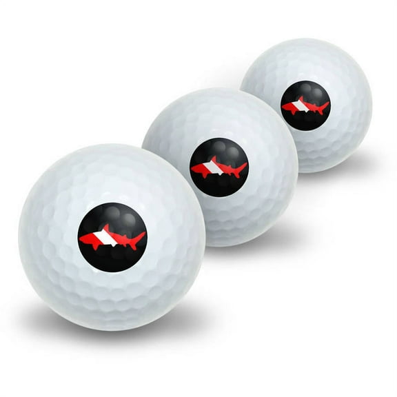 Shark Scuba Symbol on Black Diver Dive Novelty Golf Balls, 3pk