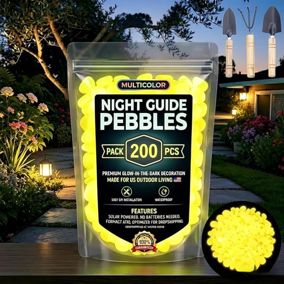 Colorful Glow Stones, Luminous Garden Pebbles for Yard Decor (200, Yellow)