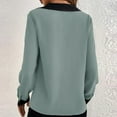 thumbnail image 6 of ATOYSOY Women's Trendy Color Blocked Blouses Elegant Pleated Tops Workout Comfy Casual Button Down Relaxed Long Sleeve Pullovers Lapel V Neck Shirts Fall Green XL, 6 of 8