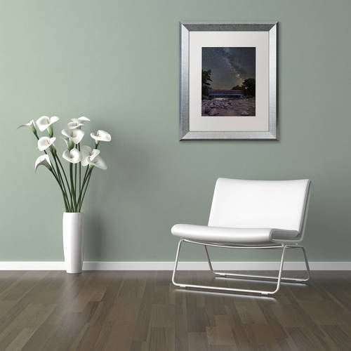 Trademark Fine Art "Swift River Night" Canvas Art by Michael Blanchette Photography White Matte, Silver Frame