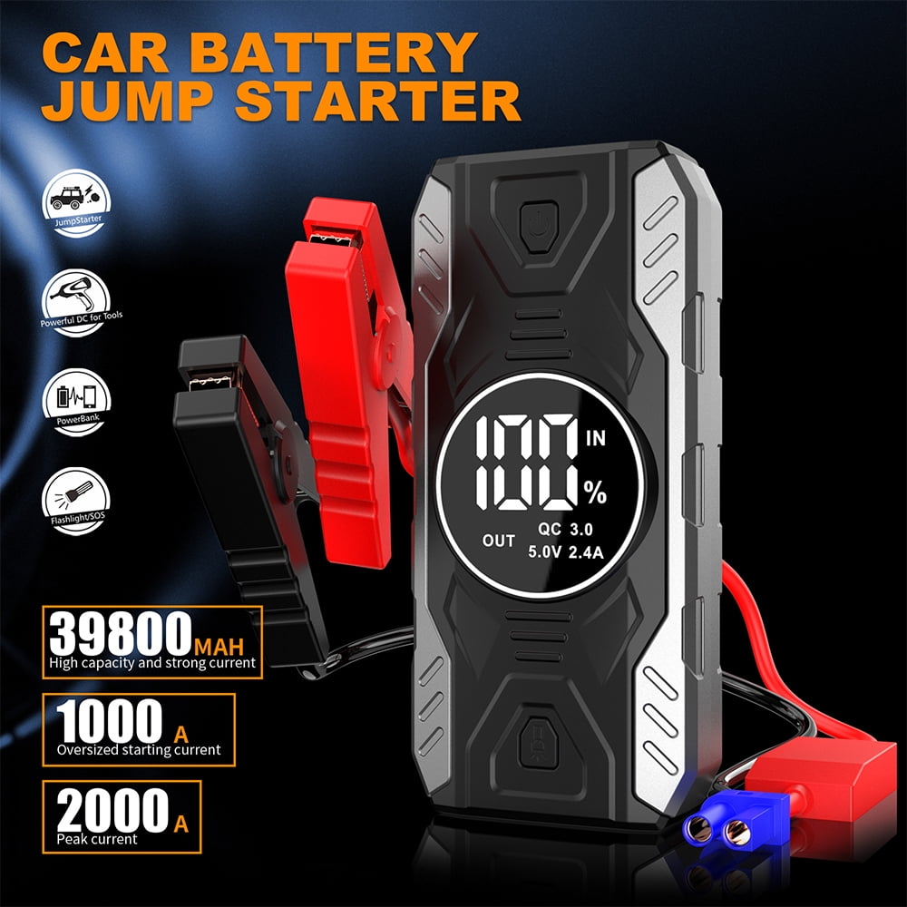 Pecham Multi-functional Car Battery Jump Starter 39800mAh Portable Charger Power Bank for Cell Phone, 4 USB Ports, LED Flashlight, Emergency 12V Auto Jump Starter Power Pack
