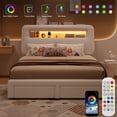 thumbnail image 3 of Miniyam Queen Bed with Storage Drawer, Sherpa Upholstered Headboard, LED Light & USB Charging for Adult, 3 of 7