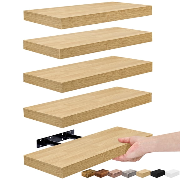 Sorbus 16.25" Maple Wood Rustic Floating Shelves (Set of 5) – Wall Storage for Décor, Frames, Trophies
