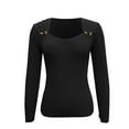thumbnail image 5 of Zylanna Women's Pullover Sweaters, Crew Neck Long Sleeve Solid Color Knit Button Casual Tops for Women Black, 5 of 6