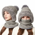 thumbnail image 2 of WZXFASHION 3-in-1 Knit Hat Scarf and Ear Flap Combo Color Block Winter Bomber Hat for Women and Men Grey One Size, 2 of 6