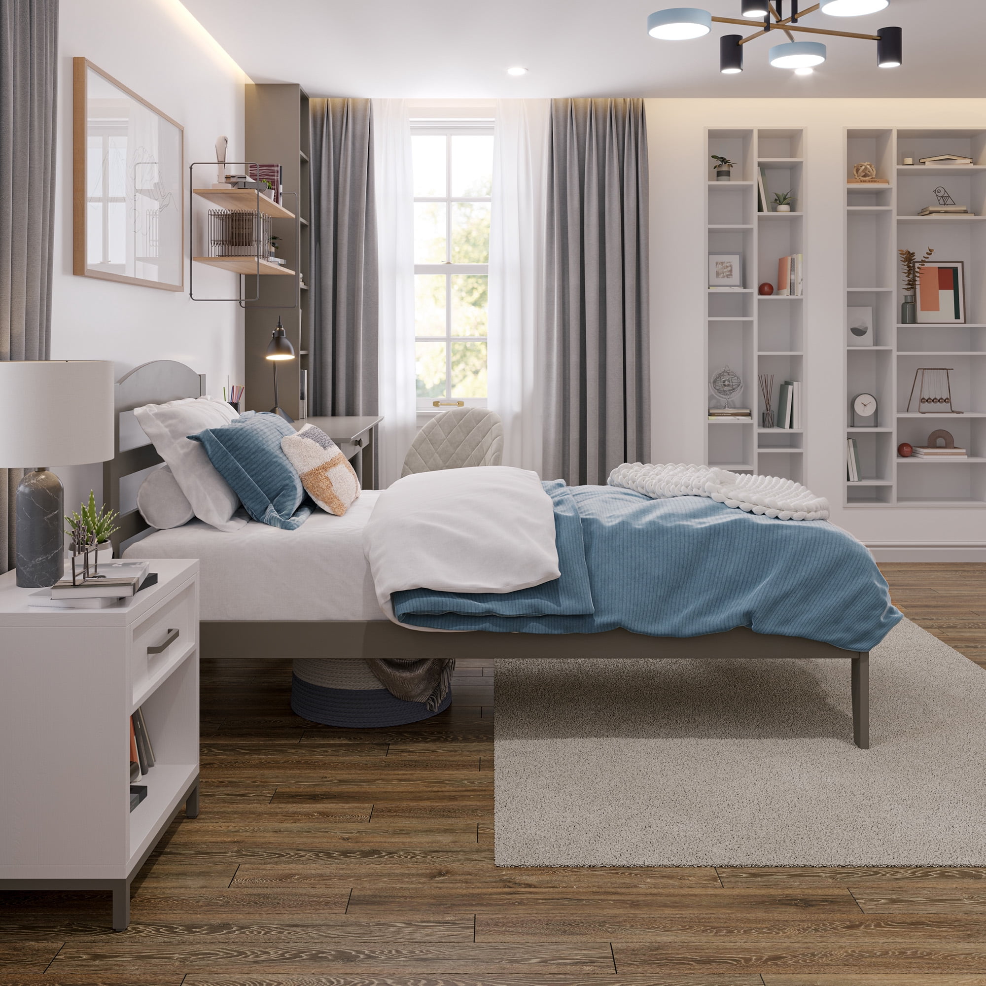 AFI Warren 14" Twin Wood Platform Bed Frame with Slatted Headboard, Grey