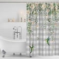 thumbnail image 2 of Watercolor Floral Shower Curtain Set - 72" x 78" Washable Bathtub Curtain with 12 Hooks, Spring Flowers Birds Plants Gray Plaid Waterproof Fabric Stall Shower Curtains for Bathroom/Bathtub Décor, 2 of 6