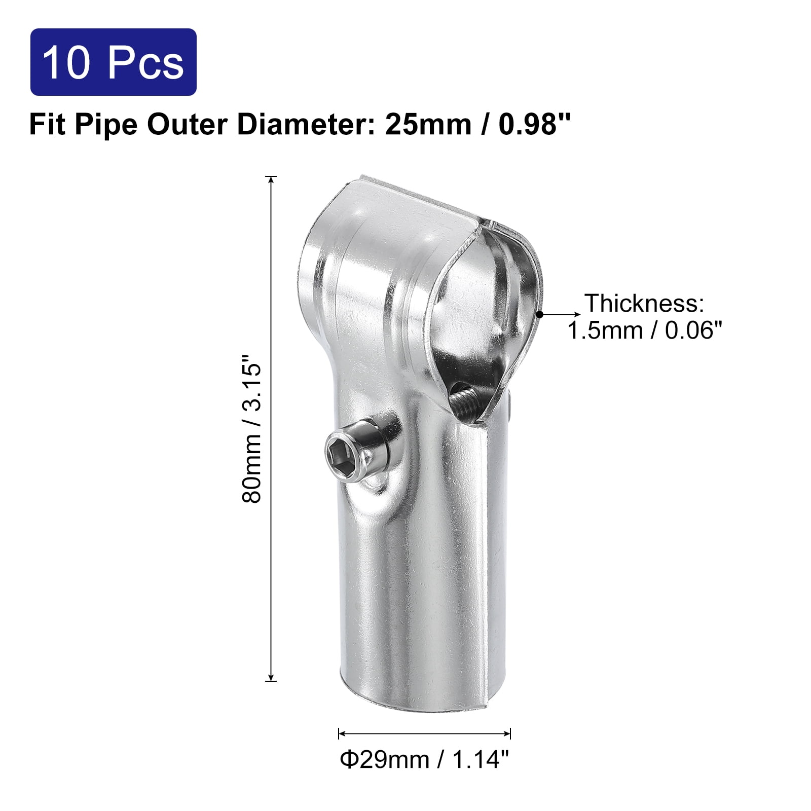 Uxcell 10Pack Tee Pipe Clamp Connector, Fit 1 Inch(25mm) OD Pipe Rail Corner Fitting Connector 201 Stainless Steel Chain Link Fence Clamp for Fence Railing DIY Project