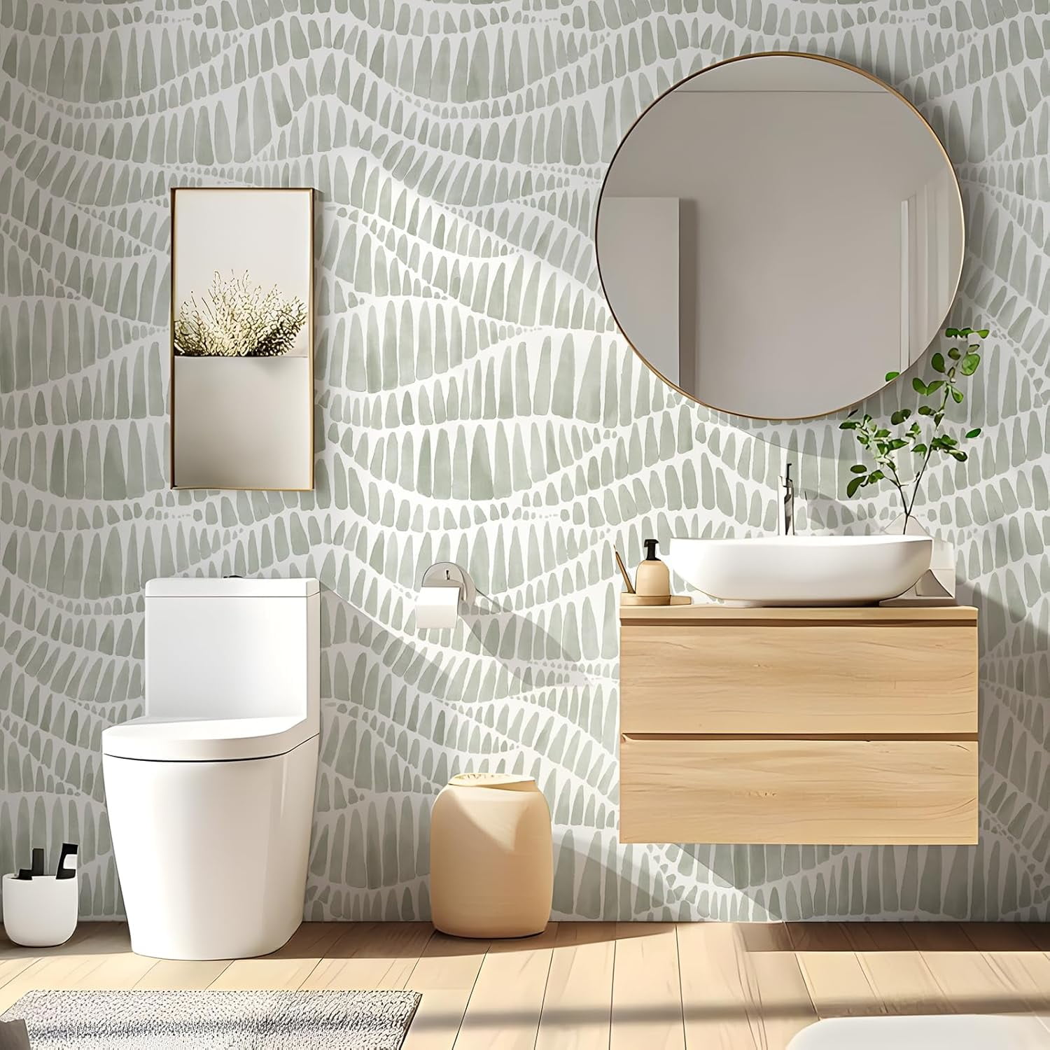 DAZLUT Green Wallpaper Modern Striped Wallpaper Peel and Stick Wallpaper Vinyl Boho Removable Wallpaper Self Adhesive Wallpaper for Bedroom Waterproof Contact Paper,17.3"×590"