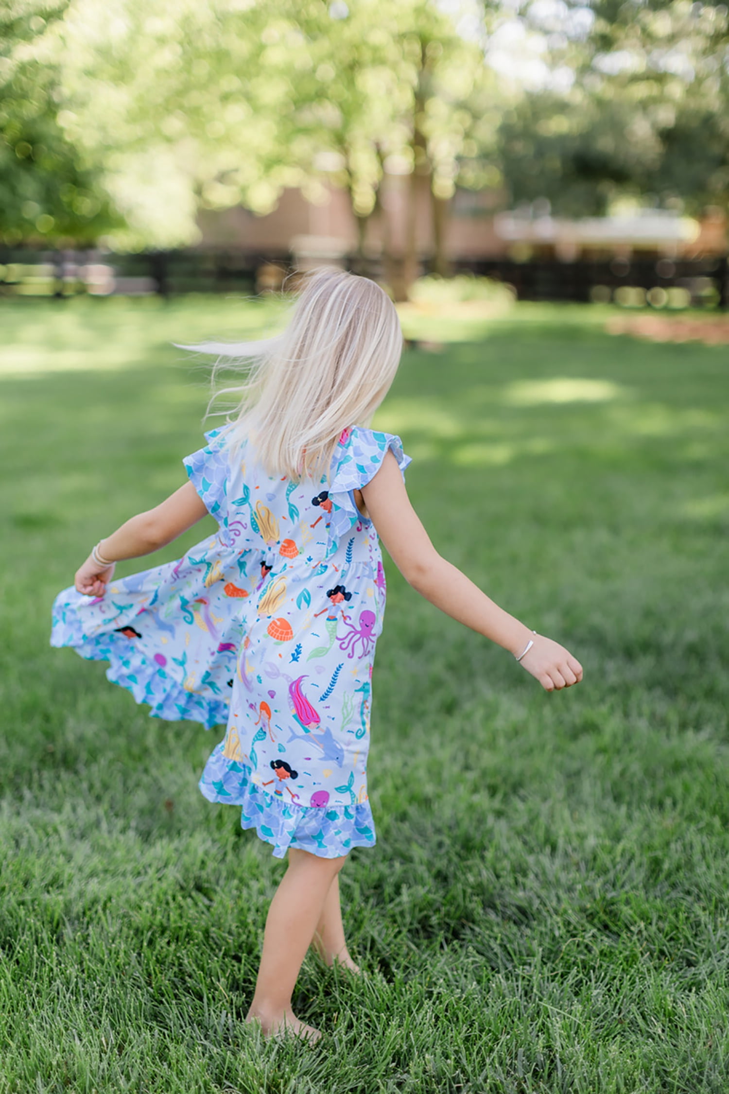 Millie Loves Lily Girls Blue Mermaid Print Dress and Shorts Set,(Size 3T-12)2PCS